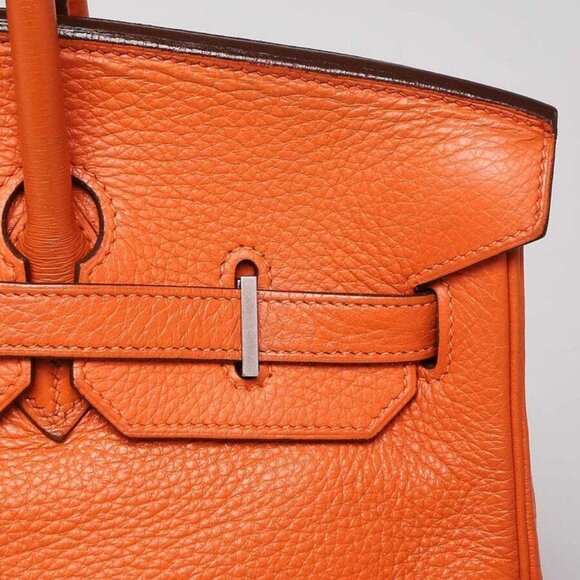 Hermes 35cm Orange Clemence Leather Palladium Plated Birkin Bag - Picture 10 of 12